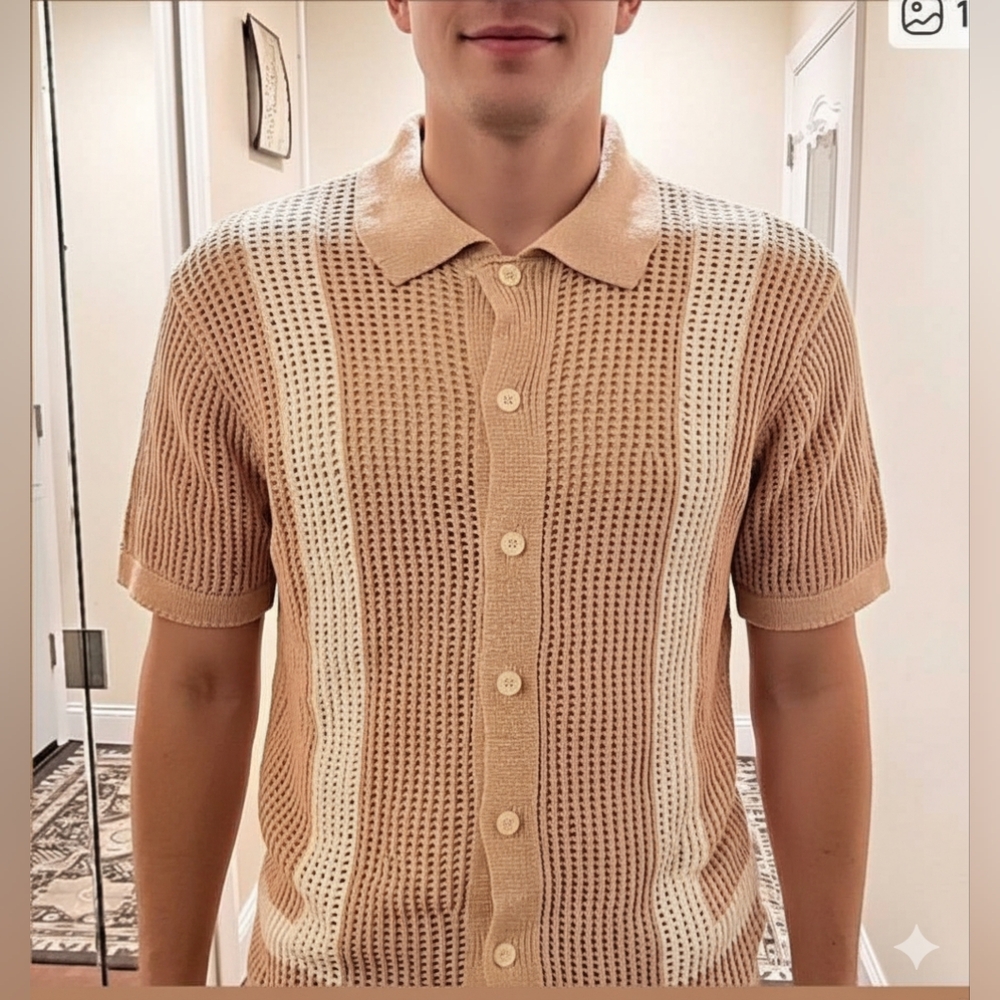 100% Cotton Vintage Crochet Button Down Shirt Size L Massive Msrp $60
